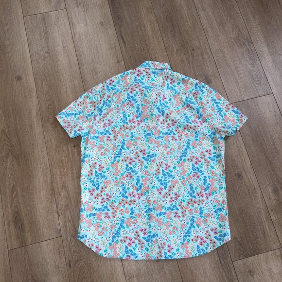 J Crew Printed Short-Sleeve Slim Flex Casual Floral Multicolor Shirt L - Picture 10 of 11